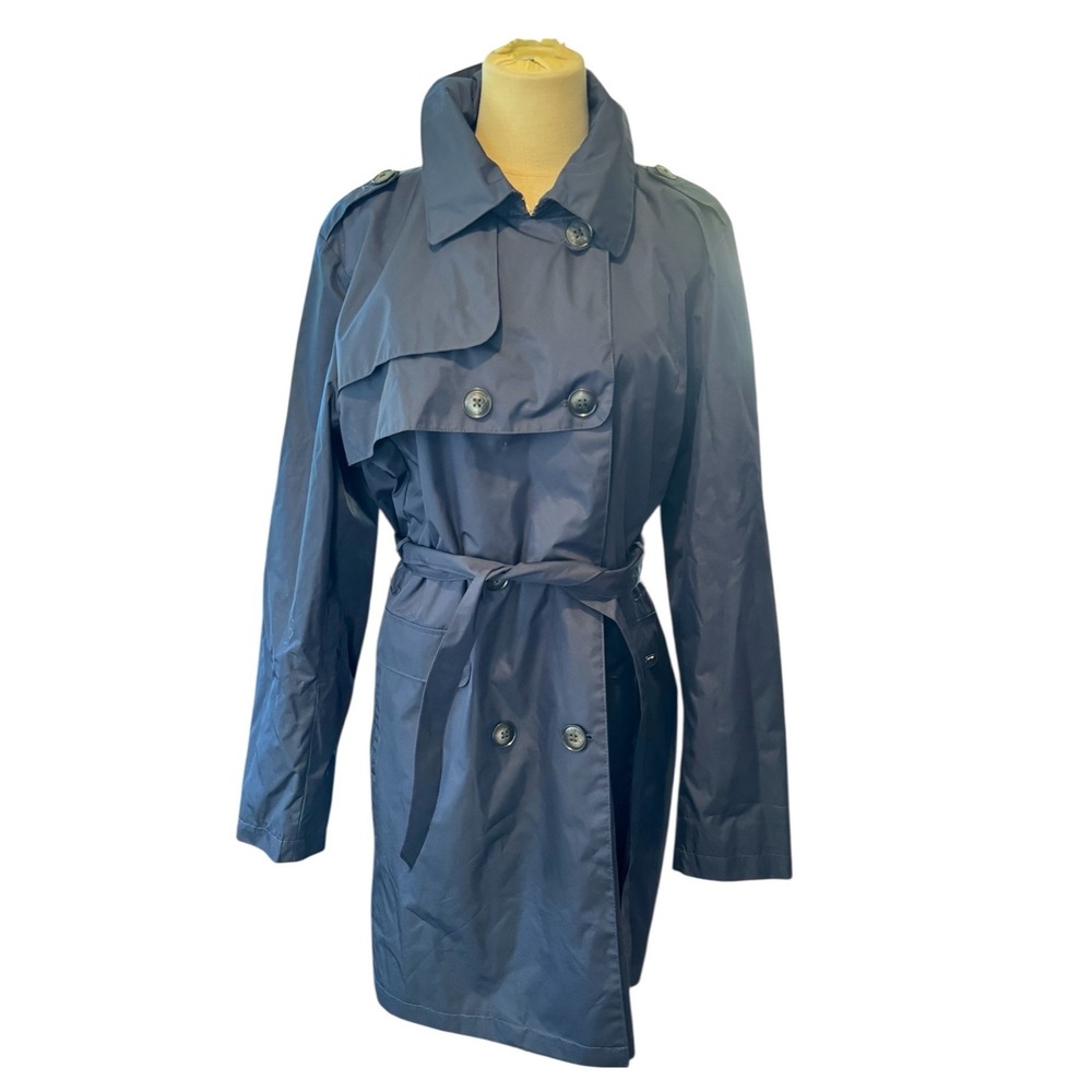 Nine West Womens XL Navy Blue Double Breasted Belted Trench Coat Jacket